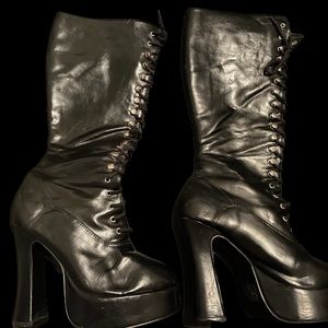 Ellie Black Leather Platform Boots